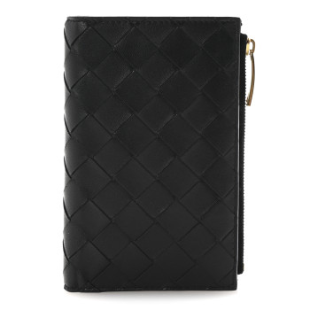 BOTTEGA VENETA Nappa Intrecciato Medium Bi-Fold Zip Wallet Black