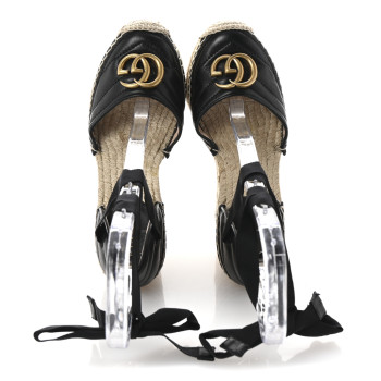 GUCCI Nappa Matelasse GG Marmont Ankle Wrap Platform 35/120mm Espadrille Wedges 35 Black