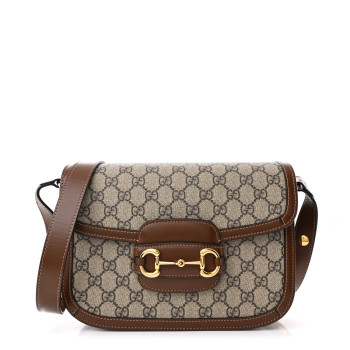 GUCCI GG Supreme Monogram Horsebit 1955 Shoulder Bag Beige Brown Sugar