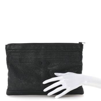 BALENCIAGA Agneau Arena Classic Hardware Clutch Anthracite