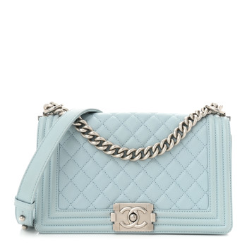 CHANEL Calfskin Quilted Medium Boy Flap Light Blue