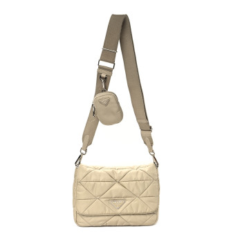 PRADA Re-Nylon Quilted Padded Flap Shoulder Bag Deserto