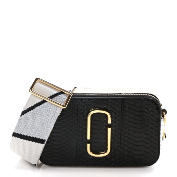 MARC JACOBS Calfskin Snake Embossed Snapshot Camera Bag Black White Silver