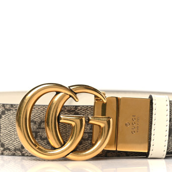 GUCCI GG Supreme Monogram Plutone Calfskin Double G Reversible 30mm Belt 70 28 Beige Ebony Mystic White