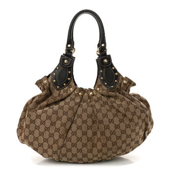 GUCCI Monogram Studded Medium Pelham Shoulder Bag Dark Brown