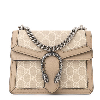 GUCCI GG Supreme Monogram Textured Dollar Calfskin Mini Dionysus Shoulder Bag Beige Mystic White Oatmeal