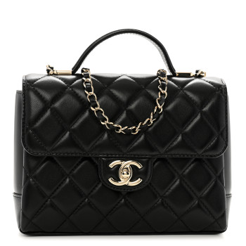 CHANEL Lambskin Quilted Small Top Handle Square Flap Black