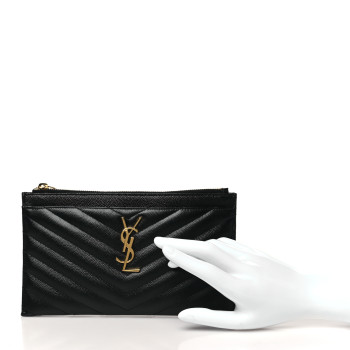 SAINT LAURENT Grain De Poudre Chevron Monogram Bill Pouch Black
