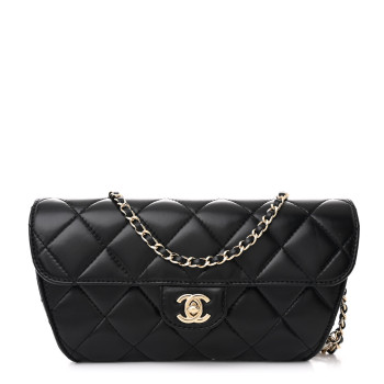 CHANEL Lambskin Quilted Flap Clutch Bag With Chain Black