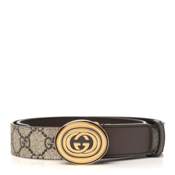 GUCCI GG Supreme Monogram Plutone Calfskin Enamel Interlocking G 30mm Belt 75 30 Beige Ebony New Acero