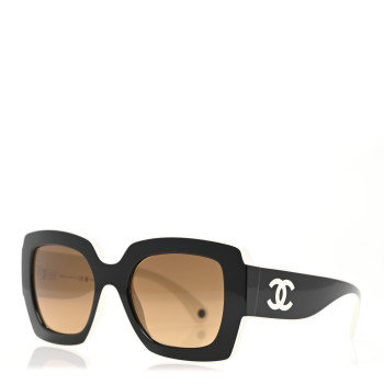 CHANEL Acetate Square Sunglasses 6059 Black White