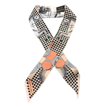 HERMES Silk Cavalier En Formes Twilly Beige Gris Terraco