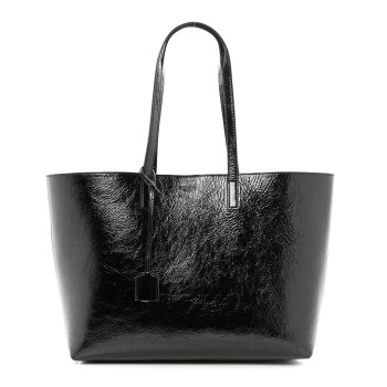 SAINT LAURENT Patent Calfskin Large Shopping Tote Black