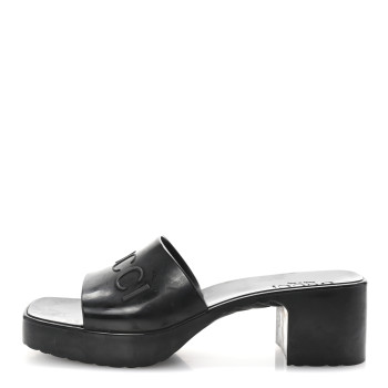 GUCCI Rubber Gucci Logo Womens Platform 20/60mm Slide Sandals 37 Black