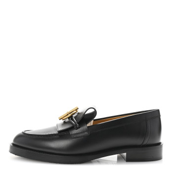 HERMES Calfskin Womens Impact Loafers 37.5 Black