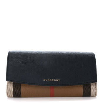 BURBERRY Calfskin House Check Porter Continental Wallet Ink Blue