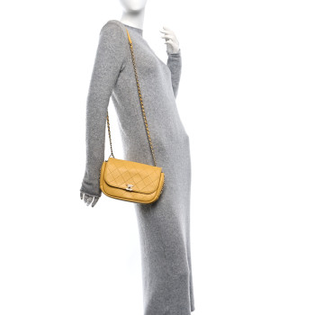 CHANEL Goatskin Stitched Casual Trip Single Flap Yellow