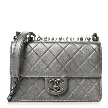 CHANEL Metallic Goatskin Quilted Small Chic Pearls Flap Silver