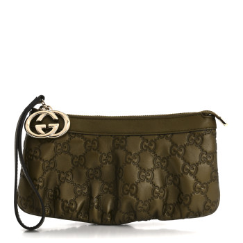 GUCCI Metallic Soft Guccissima Signature New Britt Wristlet Green