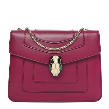BULGARI Calfskin Small Serpenti Forever Snake Strap Crossbody Bag Plum