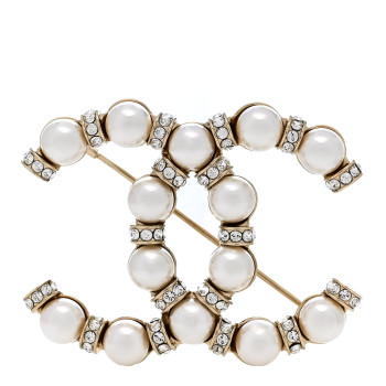 CHANEL Pearl Crystal Nefertiti CC Brooch Gold