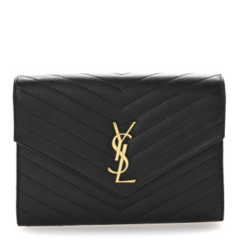 SAINT LAURENT Grain De Poudre Matelasse Chevron Monogram Envelope Clutch Black