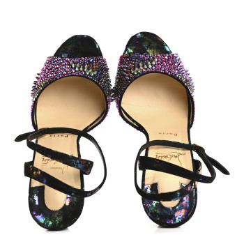 CHRISTIAN LOUBOUTIN Milky Suede Loubiloo Bling Bang 120 Sandals 39.5 Black Multicolor