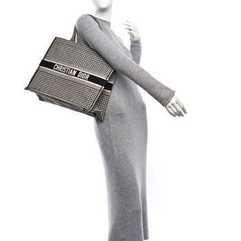 CHRISTIAN DIOR Canvas Houndstooth Embroidered Large Book Tote Black White