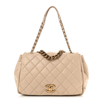 CHANEL Aged Calfskin Quilted Large Pondichery Flap Beige