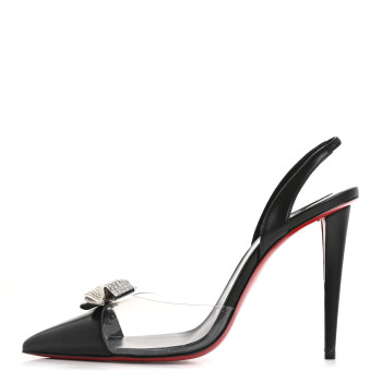 CHRISTIAN LOUBOUTIN Satin Crystal PVC Astrinodo 100 Slingback Sandals 40 Black