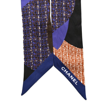 CHANEL Silk Twill Slim Bandeau Scarf Blue Multicolor