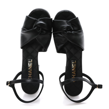 CHANEL Lambskin Interlocking CC Sandals 36.5 Black