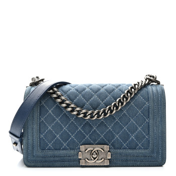 CHANEL Denim Quilted Medium Boy Flap Blue CHANEL Denim Quilted Medium Boy Flap Blue