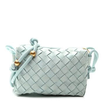 BOTTEGA VENETA Suede Intrecciato Loop Camera Bag Teal