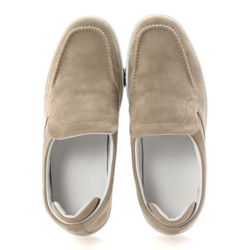 HERMES Suede Goatskin Kiddy Slip On Sneakers 38.5 Beige Esquisse