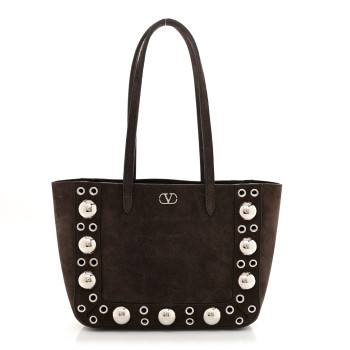 VALENTINO GARAVANI Suede Studded Mini Nellcote Shopping Tote Brown