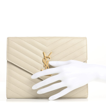 SAINT LAURENT Grain De Poudre Matelasse Chevron Monogram Envelope Clutch Blanc Vintage