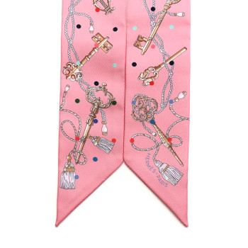 HERMES Silk Les Cles A Pois Twilly Rose Beige Multicolor