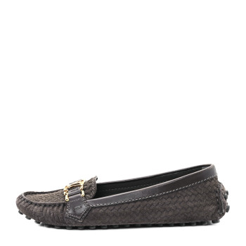 LOUIS VUITTON Suede Woven Oxford Loafers 37.5 Brown