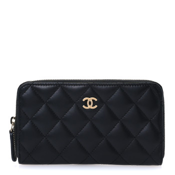 CHANEL Lambskin Quilted Medium Zip Around Wallet Black