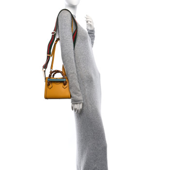 GUCCI Textured Dollar Calfskin Web Mini Diana Tote Bag Yellow Dusty Azure