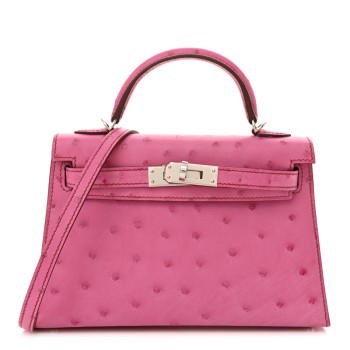 HERMES Ostrich Kelly Sellier Mini 20 Rose Pourpre