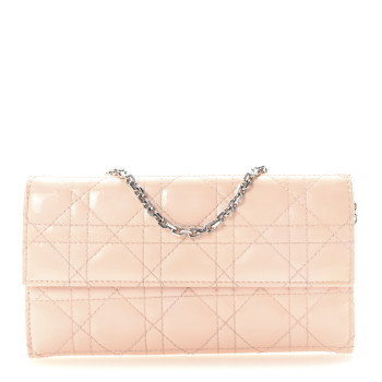 CHRISTIAN DIOR Patent Cannage Lady Dior Rendezvous Wallet On Chain Light Pink