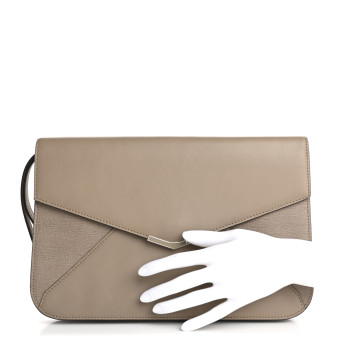 FENDI Calfskin Vitello Elite 2Jours Clutch Tortora