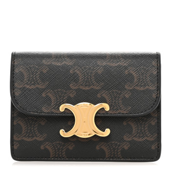 CELINE Triomphe Canvas Calfskin Flap Card Holder Tan