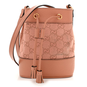 GUCCI Monogram Textured Dollar Calfskin Mini Ophidia Bucket Cloche Rose Pink