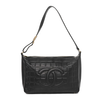CHANEL Lambskin Quilted Medium Chocolate Bar Shoulder Bag Black