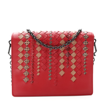 BOTTEGA VENETA Nappa Intrecciato Snakeskin Stained Glass Montebello Crossbody Red Multicolor