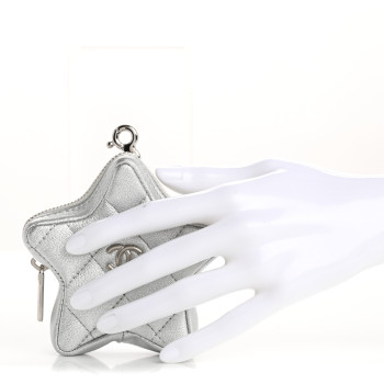 CHANEL Metallic Lambskin Walk Of Fame Star Clip On Coin Purse Silver