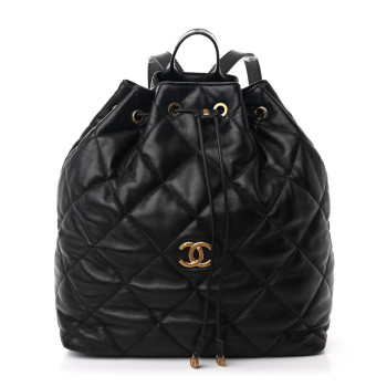CHANEL Lambskin Quilted Drawstring Backpack Black